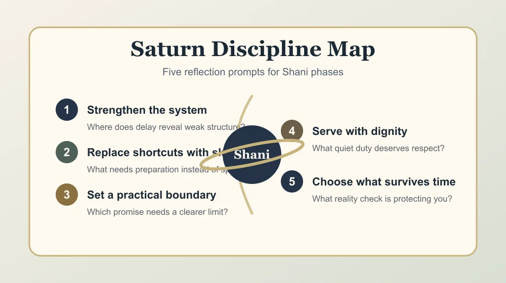 Saturn discipline checklist with five practical reflection prompts