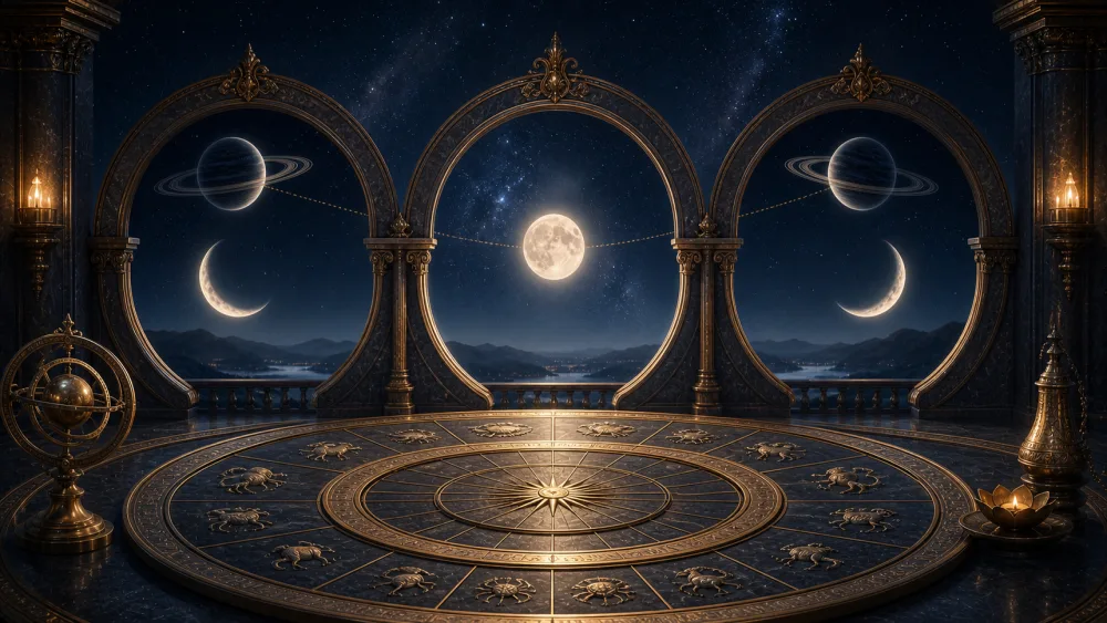 Three symbolic phases of Sade Sati with Saturn light crossing the Moon sign